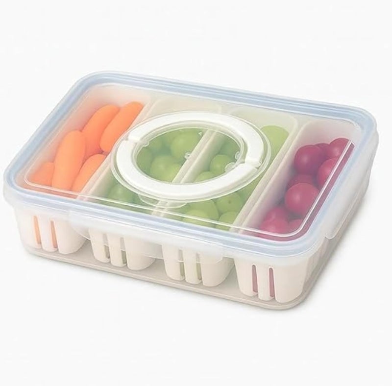 Snack Storage Container with Lid, 4 Compartments Divided Organizer Box, Refrigerator Food Container for Fruit Nuts Candy Sweets Spices